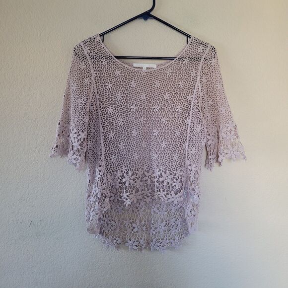 Mosaic & Co. Tops - Womens Open Knit Cotton Pullover Sweater Small Floral Crochet Boho Coastal Beach